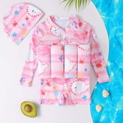 Float Suit One-piece Swimwear Rashguard Short Sleeve Zip Up Buoyancy Swimsuit Pink 2-3 Years